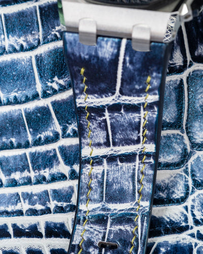 Bespoke Watch Strap in Tainted Blue Snowflake Crocodile