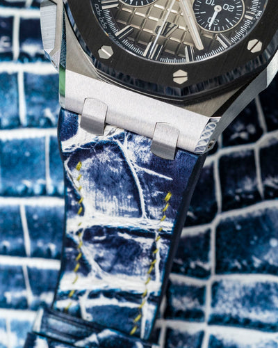 Bespoke Watch Strap in Tainted Blue Snowflake Crocodile