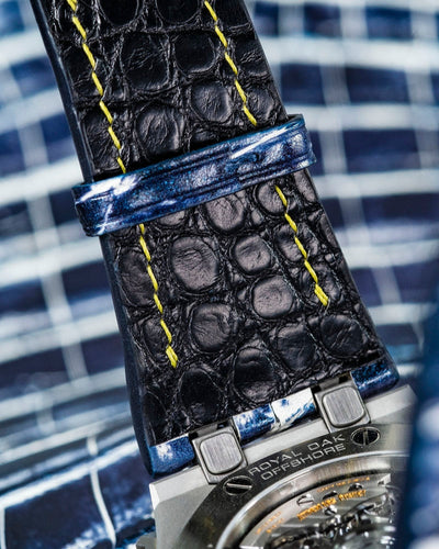 Bespoke Watch Strap in Tainted Blue Snowflake Crocodile