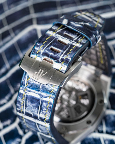 Bespoke Watch Strap in Tainted Blue Snowflake Crocodile