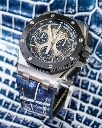 Bespoke Watch Strap in Tainted Blue Snowflake Crocodile