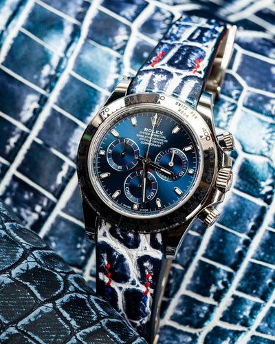 Bespoke Watch Strap in Tainted Blue Snowflake Crocodile