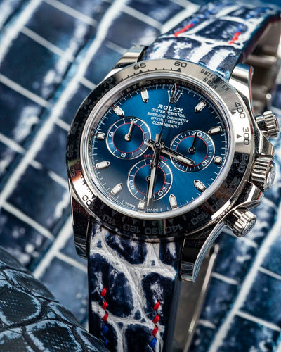 Bespoke Watch Strap in Tainted Blue Snowflake Crocodile