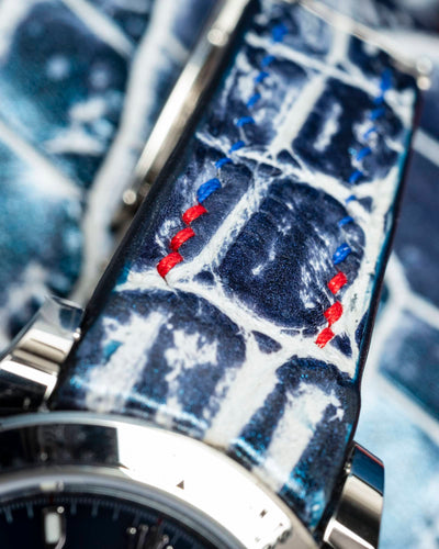 Bespoke Watch Strap in Tainted Blue Snowflake Crocodile
