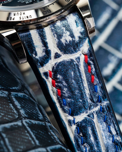 Bespoke Watch Strap in Tainted Blue Snowflake Crocodile