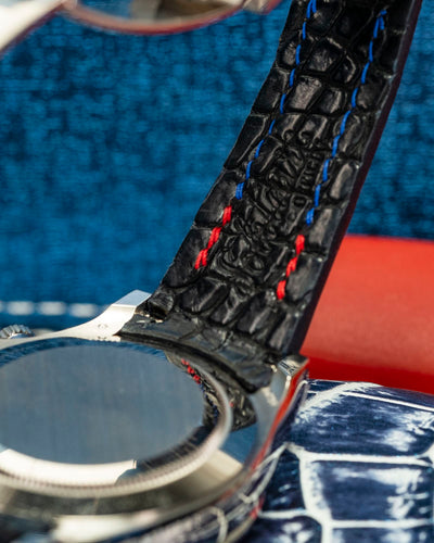 Bespoke Watch Strap in Tainted Blue Snowflake Crocodile