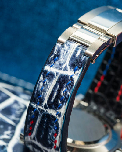 Bespoke Watch Strap in Tainted Blue Snowflake Crocodile