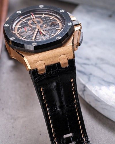 Bespoke Watch Strap in Jet Black Crocodile