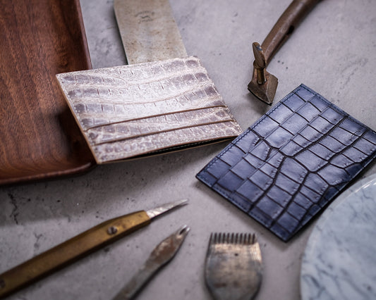 Bespoke Card Holders In Grey Rubbed Off & Natural Himalayan Crocodile