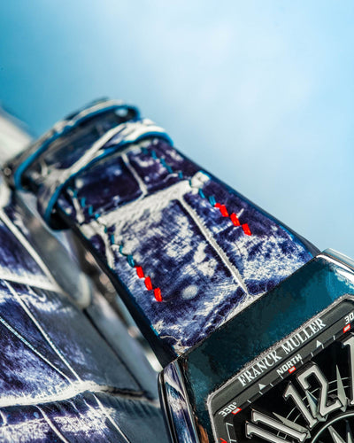 Bespoke Watch Strap in Tainted Blue Snowflake Crocodile