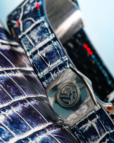 Bespoke Watch Strap in Tainted Blue Snowflake Crocodile