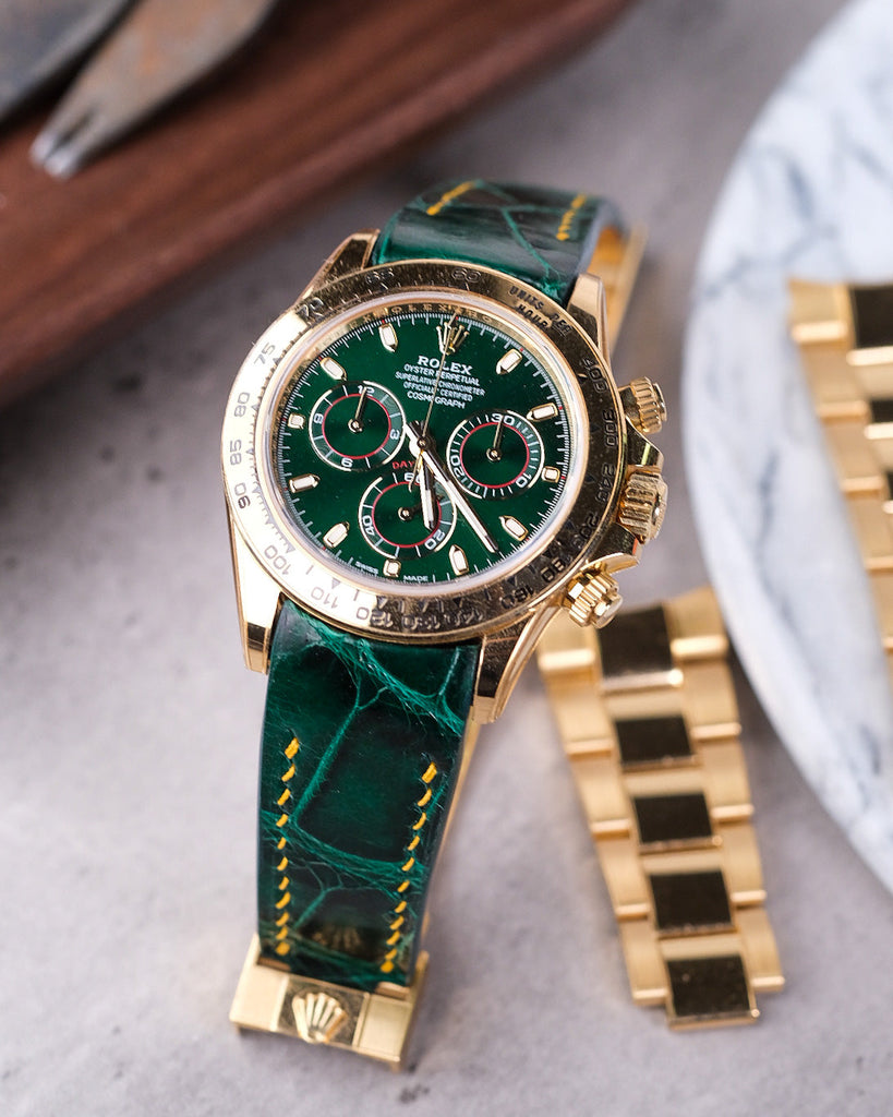 Bespoke Watch Strap in Hunter Green Crocodile Solitaire Official