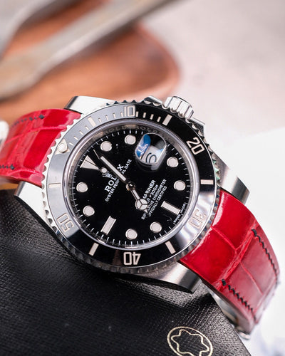 Bespoke Watch Strap in Ferrari Red Crocodile
