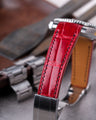 Bespoke Watch Strap in Ferrari Red Crocodile