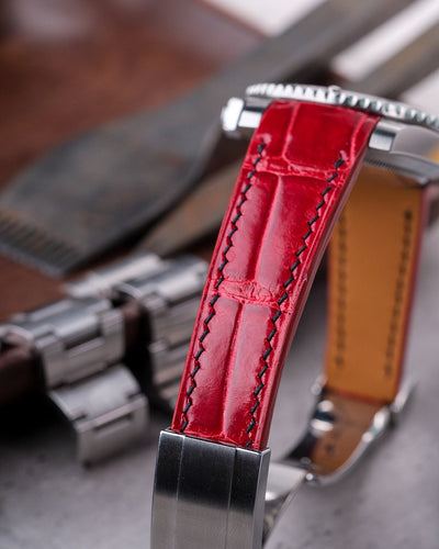 Bespoke Watch Strap in Ferrari Red Crocodile