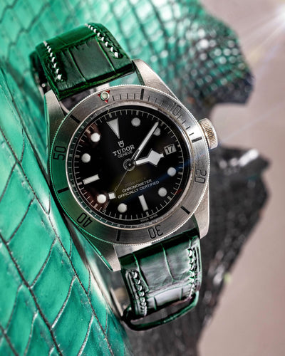 Bespoke Watch Strap in Hunter Green Crocodile