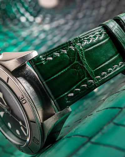 Bespoke Watch Strap in Hunter Green Crocodile