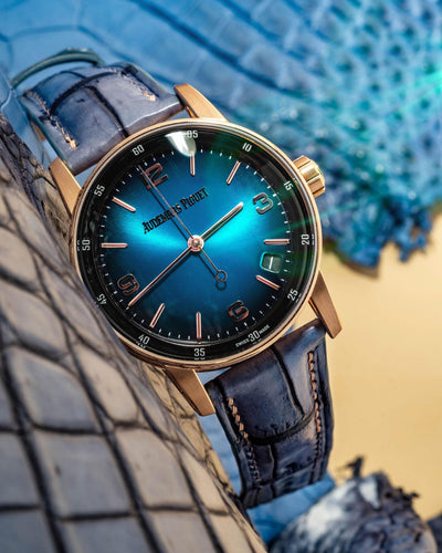 Bespoke Watch Strap in Blue Grey Rubbed Off Crocodile