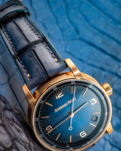 Bespoke Watch Strap in Blue Grey Rubbed Off Crocodile