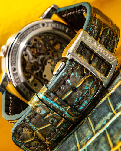 Bespoke Watch Strap in Gold Turquoise Crocodile