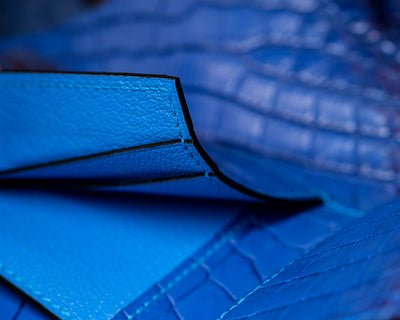 Bespoke Bifold Wallet in Electric Blue Himalayan Crocodile