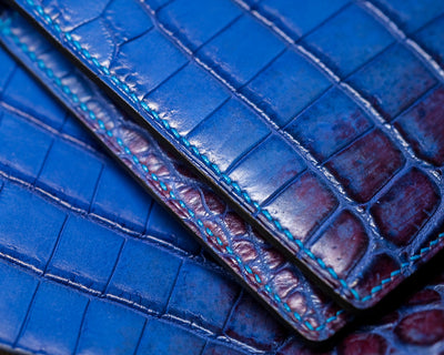 Bespoke Bifold Wallet in Electric Blue Himalayan Crocodile