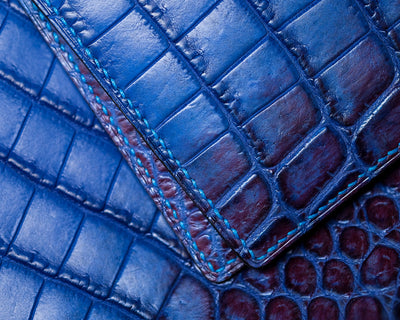 Bespoke Bifold Wallet in Electric Blue Himalayan Crocodile