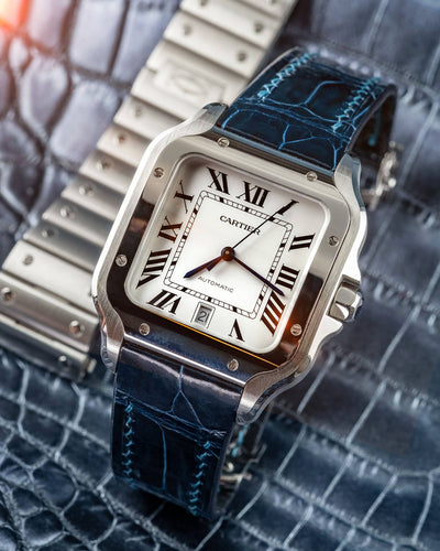 Bespoke Watch Strap in Peacock Blue Crocodile