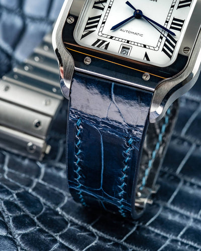 Bespoke Watch Strap in Peacock Blue Crocodile