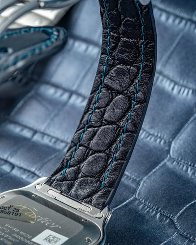 Bespoke Watch Strap in Peacock Blue Crocodile