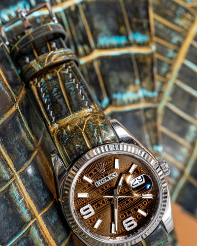 Bespoke Watch Strap in Gold Turquoise Crocodile