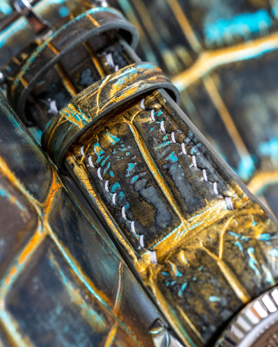Bespoke Watch Strap in Gold Turquoise Crocodile