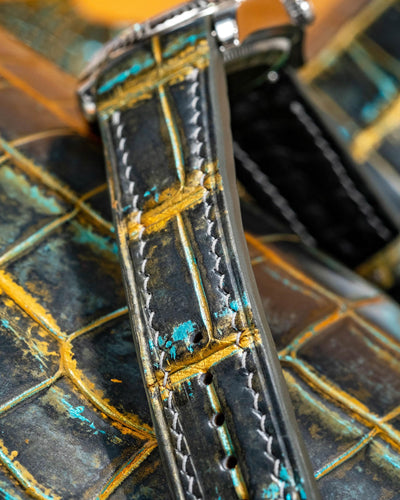Bespoke Watch Strap in Gold Turquoise Crocodile