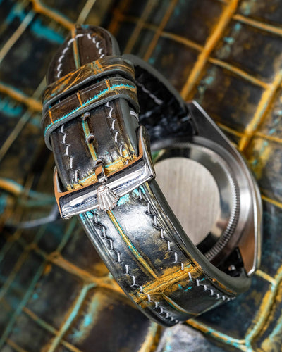 Bespoke Watch Strap in Gold Turquoise Crocodile