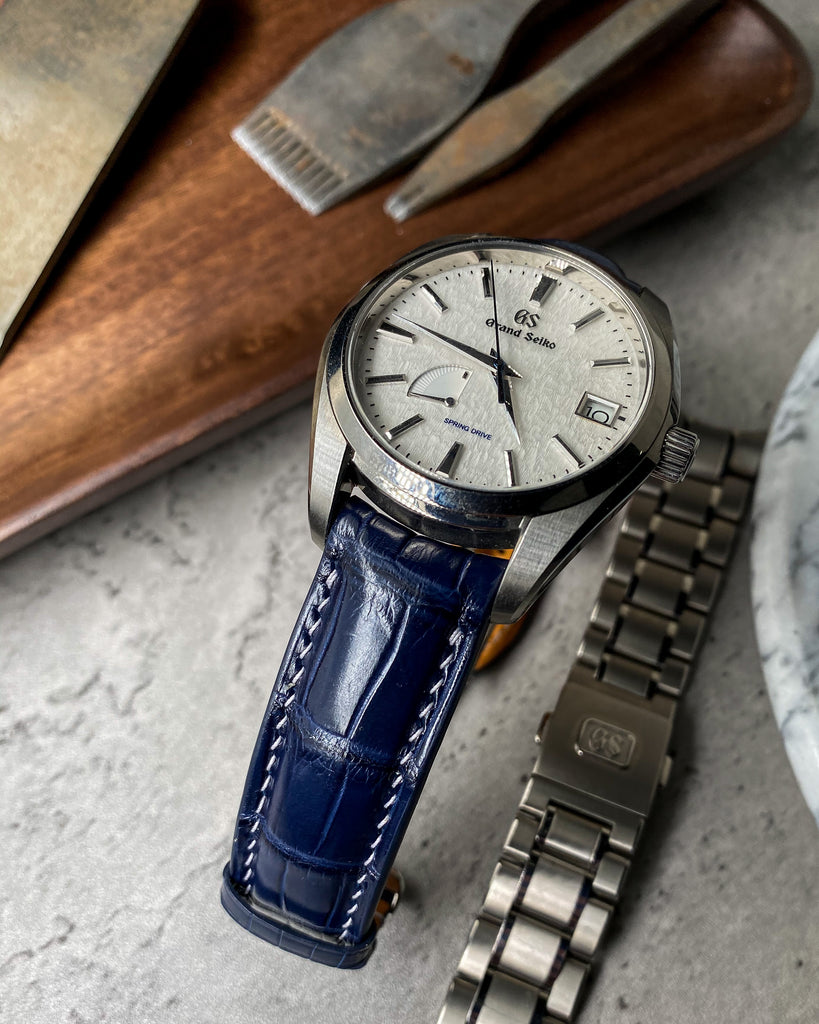 Bespoke Watch Strap in Navy Blue Crocodile Solitaire Official