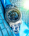 Bespoke Watch Strap in Tainted Blue Snowflake Crocodile