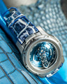 Bespoke Watch Strap in Tainted Blue Snowflake Crocodile