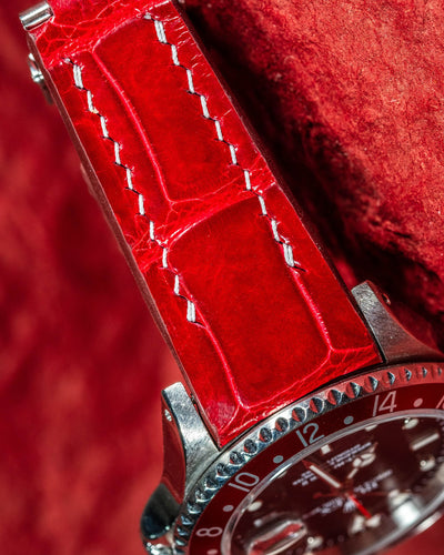Bespoke Watch Strap in Ferrari Red Crocodile
