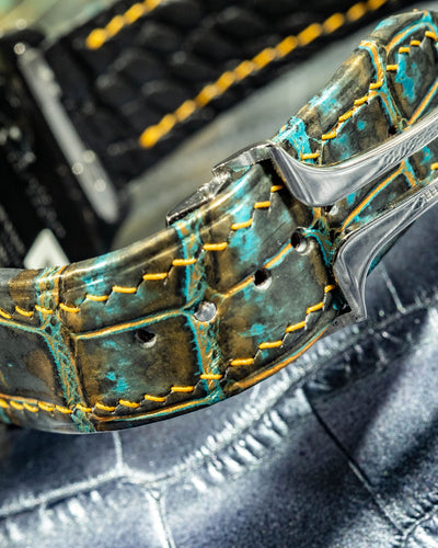 Bespoke Watch Strap in Gold Turquoise Crocodile