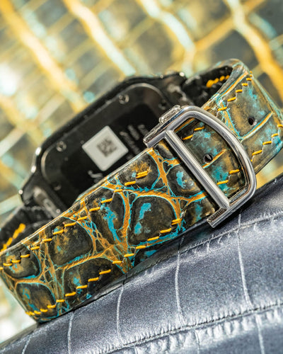 Bespoke Watch Strap in Gold Turquoise Crocodile