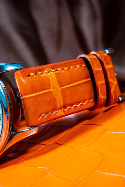 Bespoke Watch Strap in Orange Himalayan Crocodile
