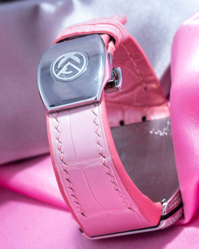 Bespoke Watch Strap in Baby Pink Crocodile