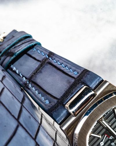 Bespoke Watch Strap in Blue Grey Rubbed Off Crocodile
