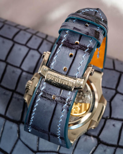 Bespoke Watch Strap in Blue Grey Rubbed Off Crocodile