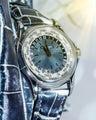 Bespoke Watch Strap in Tainted Blue Snowflake Crocodile