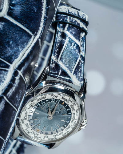 Bespoke Watch Strap in Tainted Blue Snowflake Crocodile