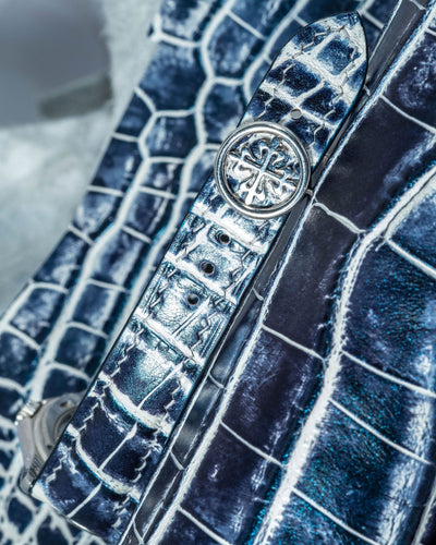 Bespoke Watch Strap in Tainted Blue Snowflake Crocodile