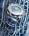 Bespoke Watch Strap in Tainted Blue Snowflake Crocodile