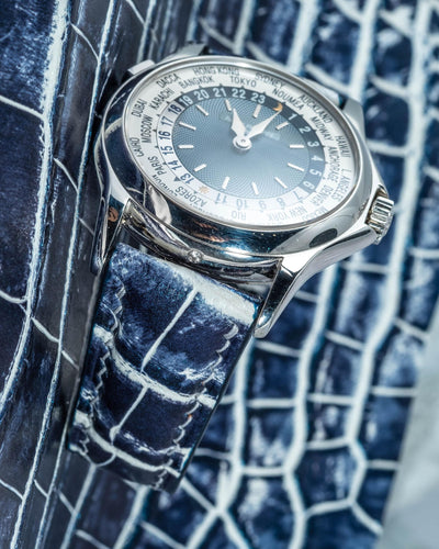 Bespoke Watch Strap in Tainted Blue Snowflake Crocodile