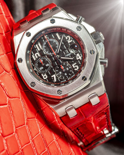 Bespoke Watch Strap in Ferrari Red Crocodile